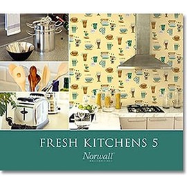 Fresh Kitchens, Pre-Pasted Kitchen Design White, Gray Wallpaper Sample