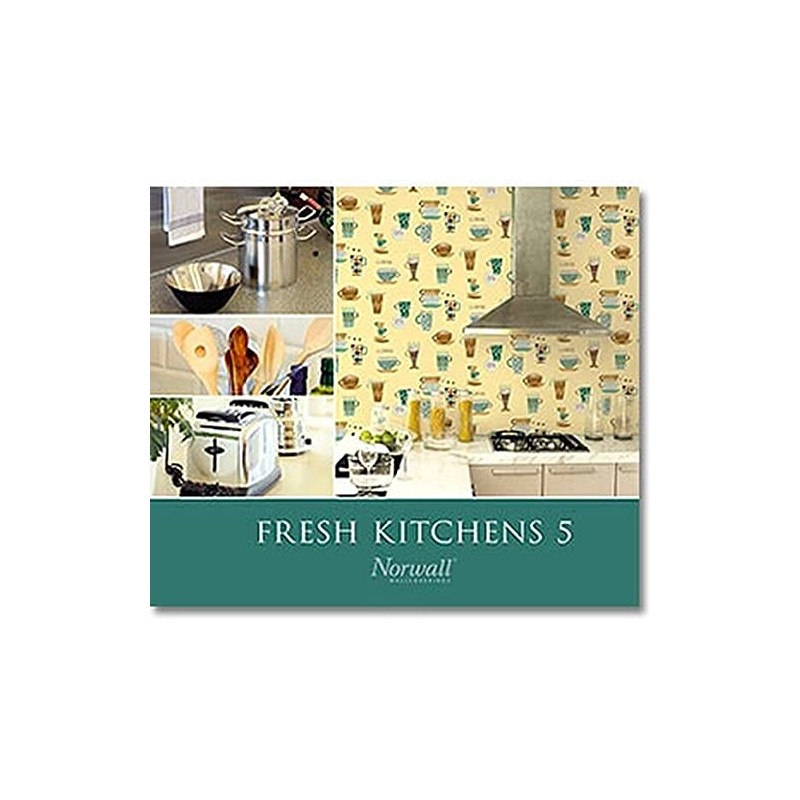Fresh Kitchens, Pre-Pasted Kitchen Design White, Gray Wallpaper Sample