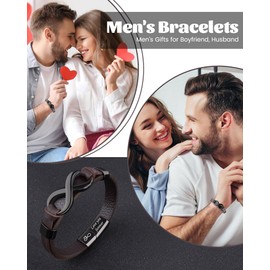 VU100 Gifts for Men Valentines Day Gifts for Him Infinity Knot Leather Bracelet for Men To My Man Bracelet Birthday Gifts for Men Gifts for Boyfriend Husband Fiance Men (21.5cm)