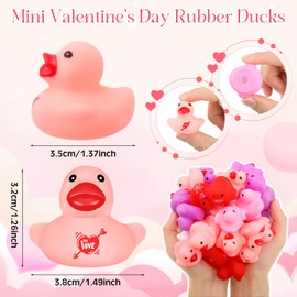 Junkin 50 Pcs Valentine Mini Rubber Ducks 1.57 Inch Small Rubber Ducks in Bulk Festive Rubber Ducks Heart for Birthday Party Favors Bathtub Classroom Exchange Prizes
