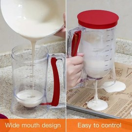 MIXNEX No-Drip Pancake & Cupcake Batter Dispenser,900 ml BPA-Free Measuring Cup with One-Hand Trigger & Snap-On Lid, Mess-Free for Griddle Pancakes, Waffles, Muffins, Crepes