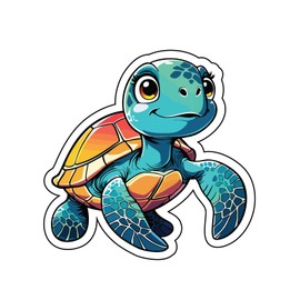 Set of 3 - Cute Sea Turtle Cartoon Sticker Decal, Turquoise and Orange, Decorative Die-Cut Design,StickersGraphic - Auto, Wall, Laptop, Cell, Truck Sticker for Windows, Cars, Trucks