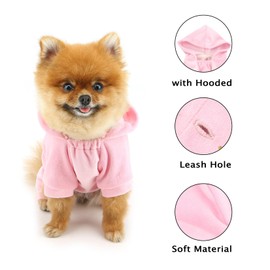 SELMAI Girl Dog Clothes for Small Dogs Cute Doggie Outfits Rhinestone Crown Stretchy Puppy Pajamas Soft Velvet Hoodie 4 Legged Jumpsuit Lightweight Pet Tracksuit Cat Apparel Leash Hole