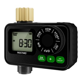 RESTMO Sprinkler Timer for Outdoor Hose Faucet, Up to 11h59m Programmable Watering Timer for Soaker Hose, Filling, Misting with Brass Inlet & Large Dial, Rain Delay/Manual/Automatic Irrigation System