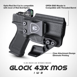 WARRIORLAND IWB Kydex Holster w/Claw&Optics Cut: Glock 43 / Glock 43X & Glock 43X MOS Pistol