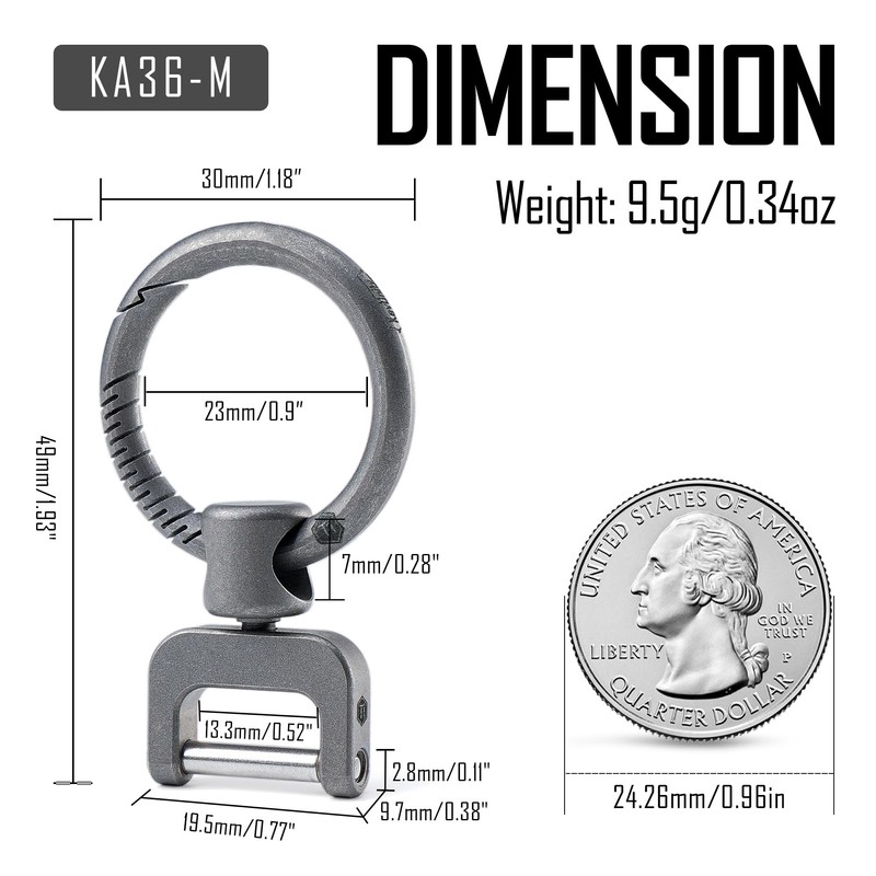 KeyUnity KA36M Titanium Side Print Keychain, Minimalist Split Key Chain