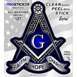ProSticker 127V (One) Masonic Series Faith, Hope, Charity Freemason Compass Decal Sticker (4")