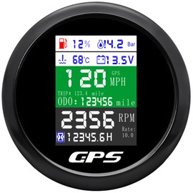 6-in-1 GPS Speedometer 3-3/8" 85mm MAIMEIMI Multi-Functional Adjustable Tachometer Voltmeter Fuel Level Water Temp Oil Pressure with Alarm for Car Boat Marine 9-32V