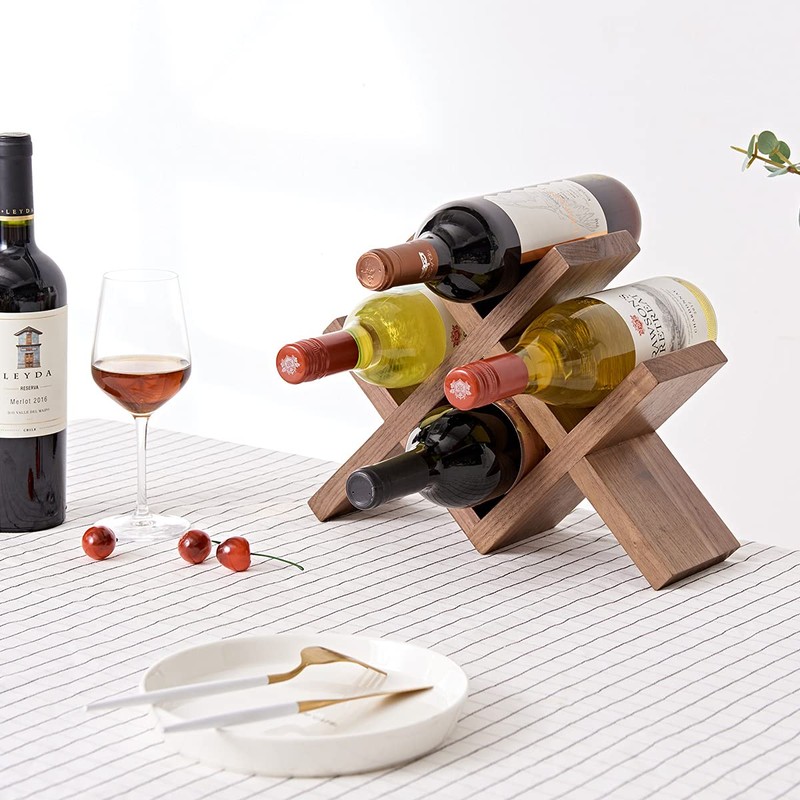 OAKERLAND Walnut Wood Wine Storage Rack Countertop, 4 Bottle Wine