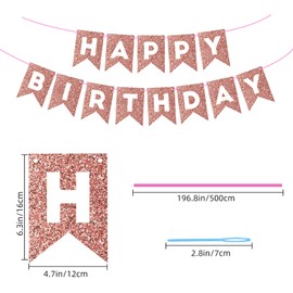 Rose Gold Happy Birthday Banner Glitter Birthday Banner Birthday Sign for Backdrop Rose Gold Birthday Decorations Garland Bunting Banner for Women Girls Birthday Party Supplies Wall Door