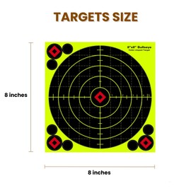 Lipulacer 8x8 inch Bullseye Splatter Target, Shots Burst Bright Fluorescent Yellow Shooting Targets with Repair Pasters (Square Bullseye-50Pack)