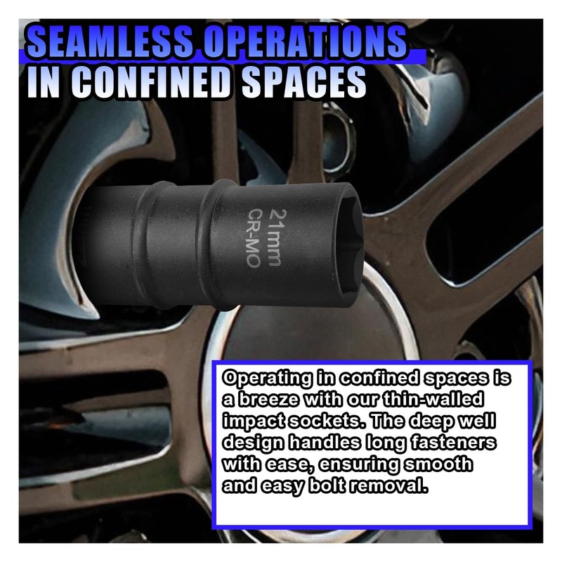 ZIMISI 1/2" Drive Impact Socket Set, 21mm x 22mm 6-Point