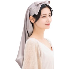 COCOSILK Silk Nightcap for Long Hair, Silk Cap, Long, Cylindrical Front, Ribbon, Hair, 100% Silk, Tubular, Hair Cap, ash pink, Free size