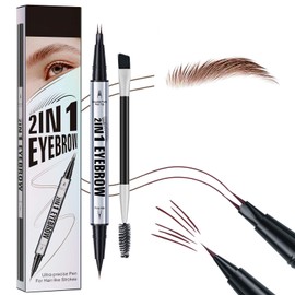 Microblading Eyebrow Pen - Magic Eyebrow Pencil 2 in 1-2 Fork Eyebrow Pen Upgraded 3D Waterproof Eyebrow Pencil - Dual-Ended Natural Eyebrow Makeup with Precise Brush (Brown)
