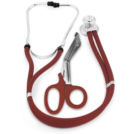 ASA TECHMED Sprague Double Tube Adult and Pediatric Stethoscope + Matching EMT Shears, Ideal for EMT, Nurse, Doctor, Medical Student, Paramedic, and First Responders (Burgundy)