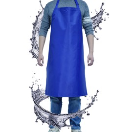 GoldPig 1 Pack Waterproof Apron Rubber Vinyl Heavy Duty Aprons for Adults - Chemical Resistant Adjustable Bib 40" Extra Long Industrial Work Apron for Grilling Dishwashing Lab Kitchen Butcher, Blue-1