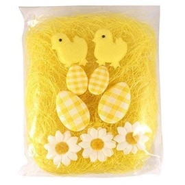YELLOW Easter Bonnet Decorating Kit 10 Piece Chicks Eggs Flowers & Grass Craft Pack