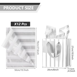Tenare 12 Pcs Small Gift Bags Mini Metallic Paper Bag with Handle Tissue Happy Valentine‘s Day Easter Spring Party Favor(8 x 4.5 x 10.5 Inch,White Silver)