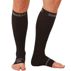 Zensah Ankle/Calf Compression Sleeves- Toeless Socks for Circulation, Swelling for Men and Women (S, Black)