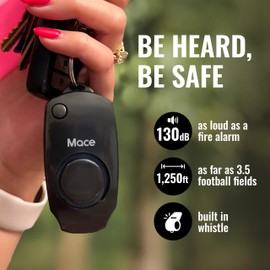 Mace Personal Safety Alarm - Loud 130db Siren, Built in Emergency Whistle, Easy On/Off Push Button Activation, Batteries Included, Personal Alarm for Women & Men - Black
