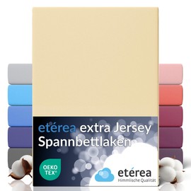 etérea Extra Jersey Fitted Sheet, 100 x 200 cm, 120 x 220 cm, Natural, up to 35 cm Height, 100% Cotton, Oekotex Bed Sheets, Duvet Cover for Box Spring Beds, Bed Sheet 100 x 200 cm - 120 x 220 cm,