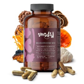 Mushroom Mix | Mushroom Blend o Mezcla de Extractos Puros de Hongos Adaptogenos | Melena de leon, Reishi, Cordyceps, Cola de Pavo, Chaga, Maitake | 90 Cápsulas Veganas | 45g. Suficiente para 1 Mes de Consumo | 100% Natural