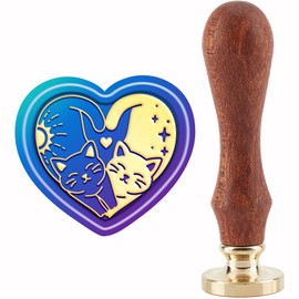 craspire Heart Wax Stamp Love Yin and Yang Cat Seal Stamp Copper Seal Retro Removable Brass Stamp Head with Wooden Handle for Envelopes, Letters, Wedding Invitations