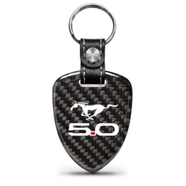 iPick Image Made for Ford Mustang GT 5.0 Real Black Carbon Fiber Large Shield-Style Key Chain