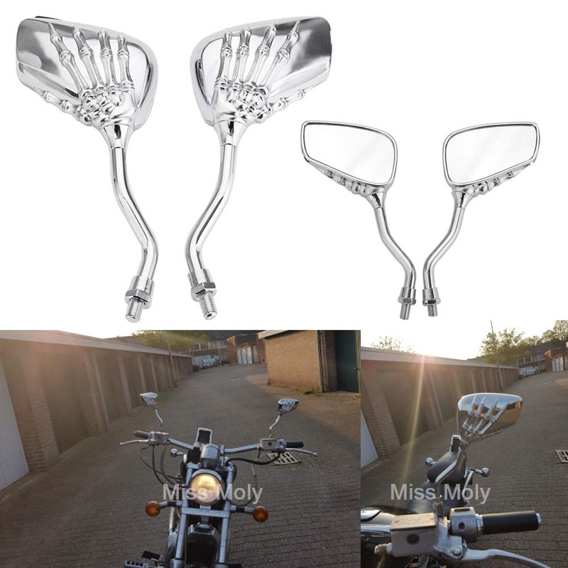 8mm 10mm Skeleton Skull Claw Motorcycle Mirrors Ghosts Hand Rearview