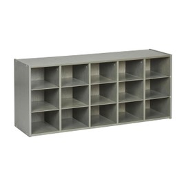 ECR4Kids Streamline 15 Cubby Tray Storage Cabinet, 3x5, Classroom Furniture, Grey Wash