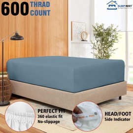 SLEEP-NEST Fitted Sheet King Luxury & Softest 600TC 100% Egyptian Long Staple Cotton Elastic All Around Deep Pocket Fit Mattress UPTO 16 inch, 78" x 80" Size 1 Fitted Sheet Only, Medium Blue