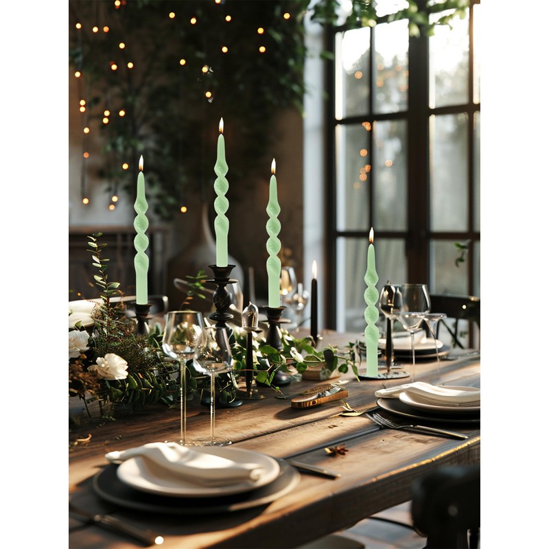 LPUSA Taper Candles Green Spiral Dinner Candles Wax Unscented Dinner