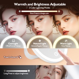 NOMBUM 30x Magnifying Mirror with Light, Suction Cup and Stand for Makeup and Bathroom Use, Featuring Three-Color Adjustable Lighting, Suitable for Desktop and Travel Makeup Applications, White