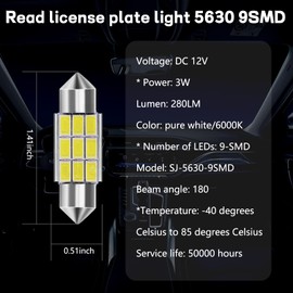 Yonput 36mm LED Bulbs 6000K Pure White Bright Interior Car Lights Error Free 9-SMD 5630 Chipsets DE3021 Bulb For Dome Light Map Light License Plate Lights Courtesy Light (8 PCS)