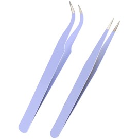 TAVVKE 2PCS Stainless Steel Straight and Curved Tip Tweezers Nippers for Eyelash Extensions and Nail Art Sticker Rhinestone Eyelash Picker Acrylic Gel Nail DIY Art (Purple)