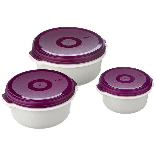 Emsa Micro Family 508455 Food Container Set 0.5 / 1.0 / 1.5 l Pack of 3 White / Blackberry