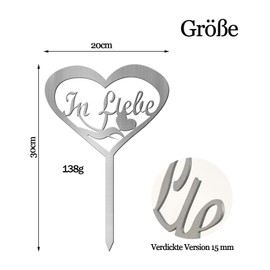 T TAKONE Grave Ornament Heart, Elegant Stainless Steel Grave Ornament, Metal Heart with the Saying In Love, Weatherproof and Durable for Permanent Memorial Decoration in the Cemetery
