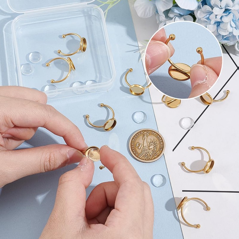 UNICRAFTALE 10 Sets 10mm Open Cuff Finger Rings for Jewelry