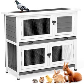 36" Double Story Outdoor Wood Small Animal Hutch Bunny Cage with Removable Tray