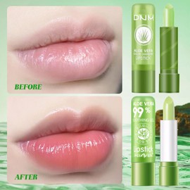 Pack of 6 Aloe Vera Lip Balm, Discolouration Aloe Vera Lipstick, Colour-Changing Lipstick, Effectively Prevents Dry Lips and Flaking, Suitable for Men and Women