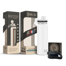 Water Bottle Stainless Steel Double Wall with 3 Leak-Proof Lids - Chug, Straw & Coffee Lid | Keeps Drinks Cold for 24 Hours and Hot for 12 Hours | BPA-Free Wide Mouth Metal Vacuum Flask (White (24oz)