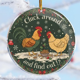 Chicken Cluck Around and Find Out 2 - Chicken Coop Run - Chicken Decor - Christmas Ornaments - Christmas Decorations - 3.6 in Acrylic - Funny Gag Gifts - White Elephant Gifts - Stocking Stuffers