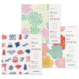 Wafuka Mosquito Net Fabric Dish Towel Set of 3 Kitchen Table Tableware Cotton 11.8 x 15.7 inches (30 x 40 cm), Made in Japan (Hanaoume/Full Blossom/Chrysanthemum/Lucky Charm)