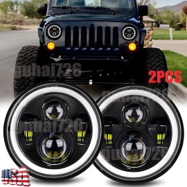 Unbranded Pair DOT 7" Inch Round LED Headlights Hi-Lo Beam For Jeep Wrangler JK TJ CJ LJ