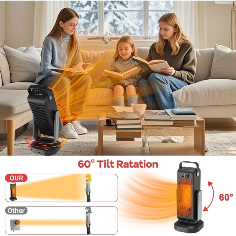 Cwypel Portable Infrared Space Heater with Fireplace Flame, Fast Heating,