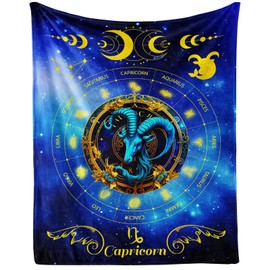 CaomeiWu Capricorn Zodiac Blanket, 50" x 40" Flannel Stars Astrology Themed Stuffed Vibrant Throw, Soft Nap Throw Blanket for Home Boys Girls Women Horoscope Lovers Gifts
