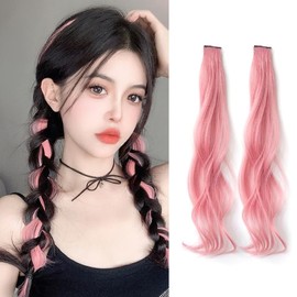 Kids Hair Extensions, Set of 2, 19.7 inches (50 cm), Curly Hair Extensions, Color Long, Hair Extensions, Partial Wig, Clip Type, Synthetic Hair, Easy to Wear, Natural, Heat Resistant, For Dance