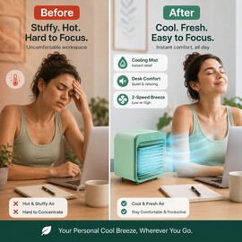 Portable Mist Cooling Fan for Desk – USB Rechargeable Mini Humidifier Fan for Office, Home & Travel