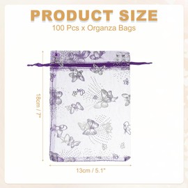 PATIKIL Organza Bags, 100 Pcs 5.1 x 7 Inch Mesh Candy Pouch with Drawstring Butterfly Jewelry Gift Bags for Wedding Christmas Festival Makeup Supply, Dark Purple Silver