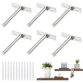 Pack of 6 Invisible Shelf Brackets, 100 mm Iron Nickel-Plated Floating Shelf Brackets, Heavy Duty Shelf Brackets with Screws for Wall Mounting, Cabinet, Furniture